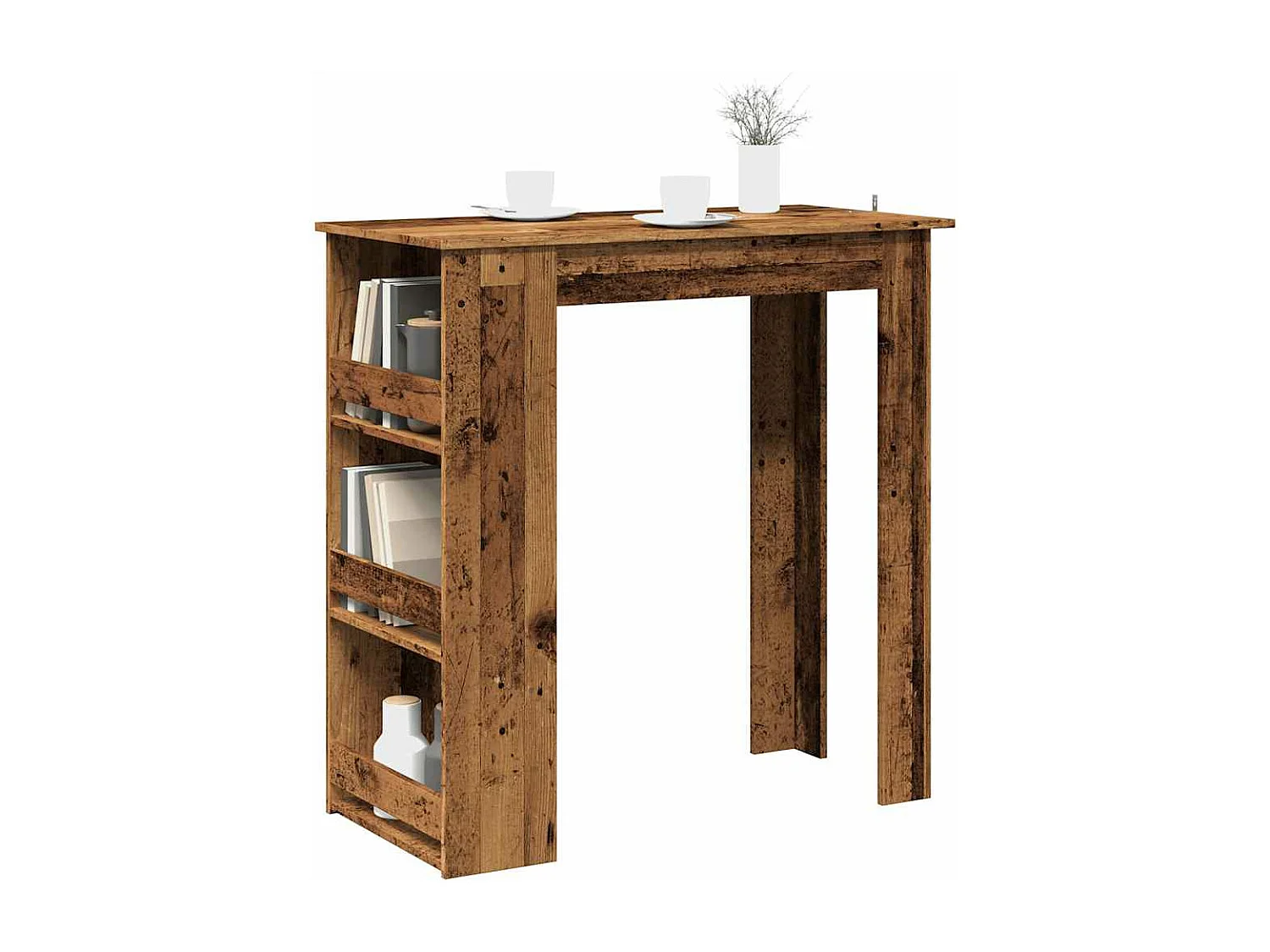 Table de bar et étagère de rangement vieux bois 102x50x103,5 cm
