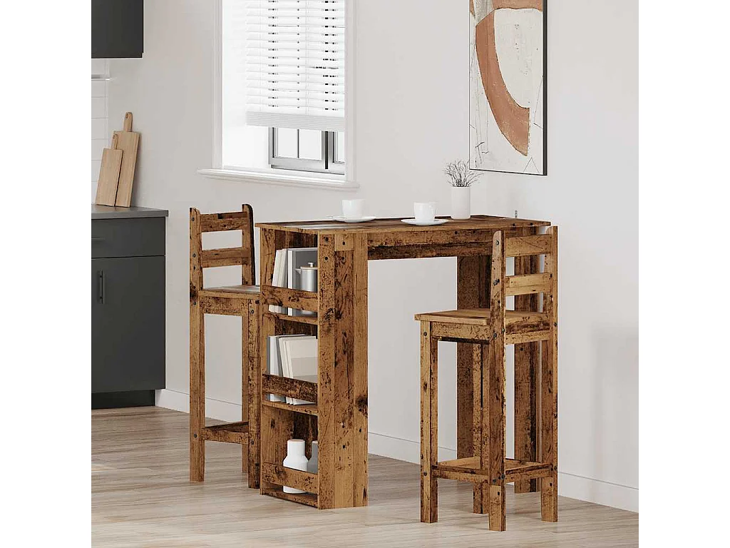 Table de bar et étagère de rangement vieux bois 102x50x103,5 cm