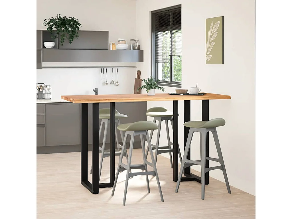 Table de bar marron clair bois de chêne massif rectangulaire