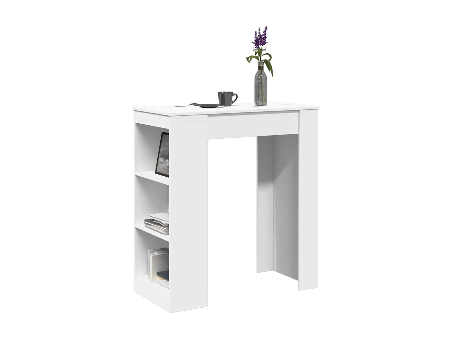 Table de bar avec étagères blanc bois d'ingénierie