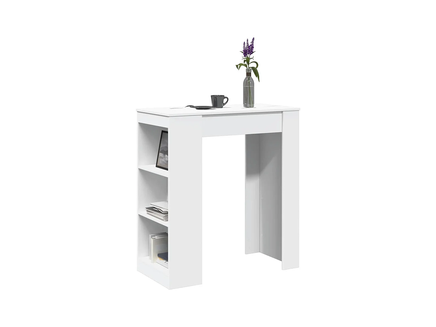 Table de bar avec étagères blanc bois d'ingénierie
