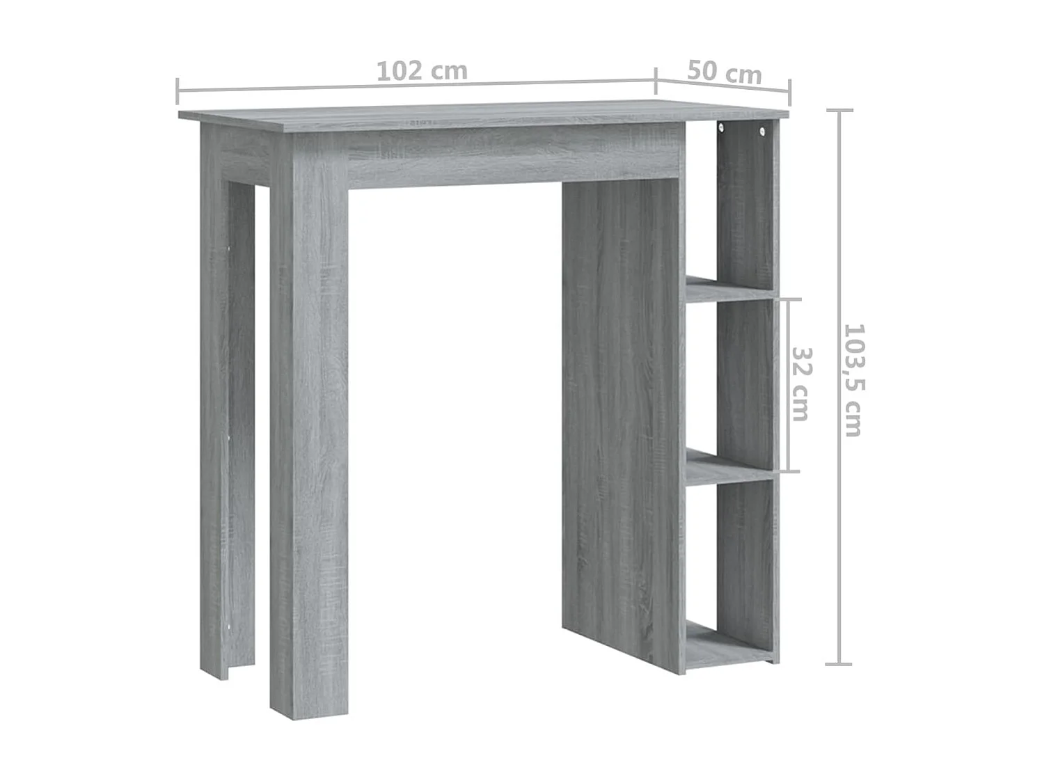 Table de bar avec étagère Sonoma gris 102x50x103,5 cm Aggloméré