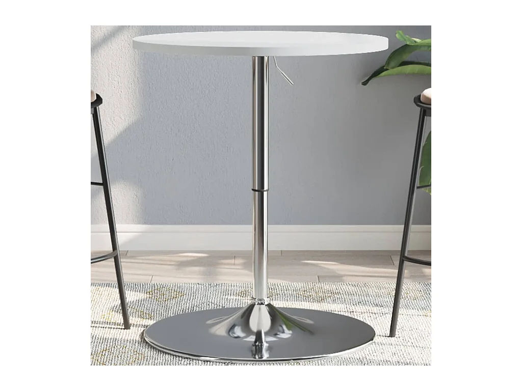 Table de bar blanc 60x60x90cm bois d'ingénierie et acier chromé