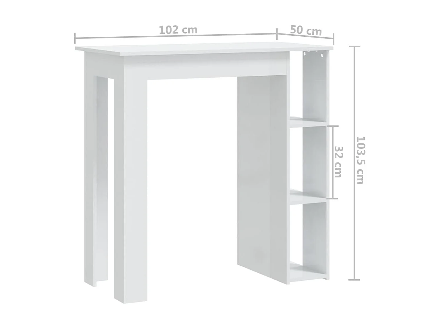 Mesa bar com prateleiras contrap. 102x50x103,5cm branco brilhante