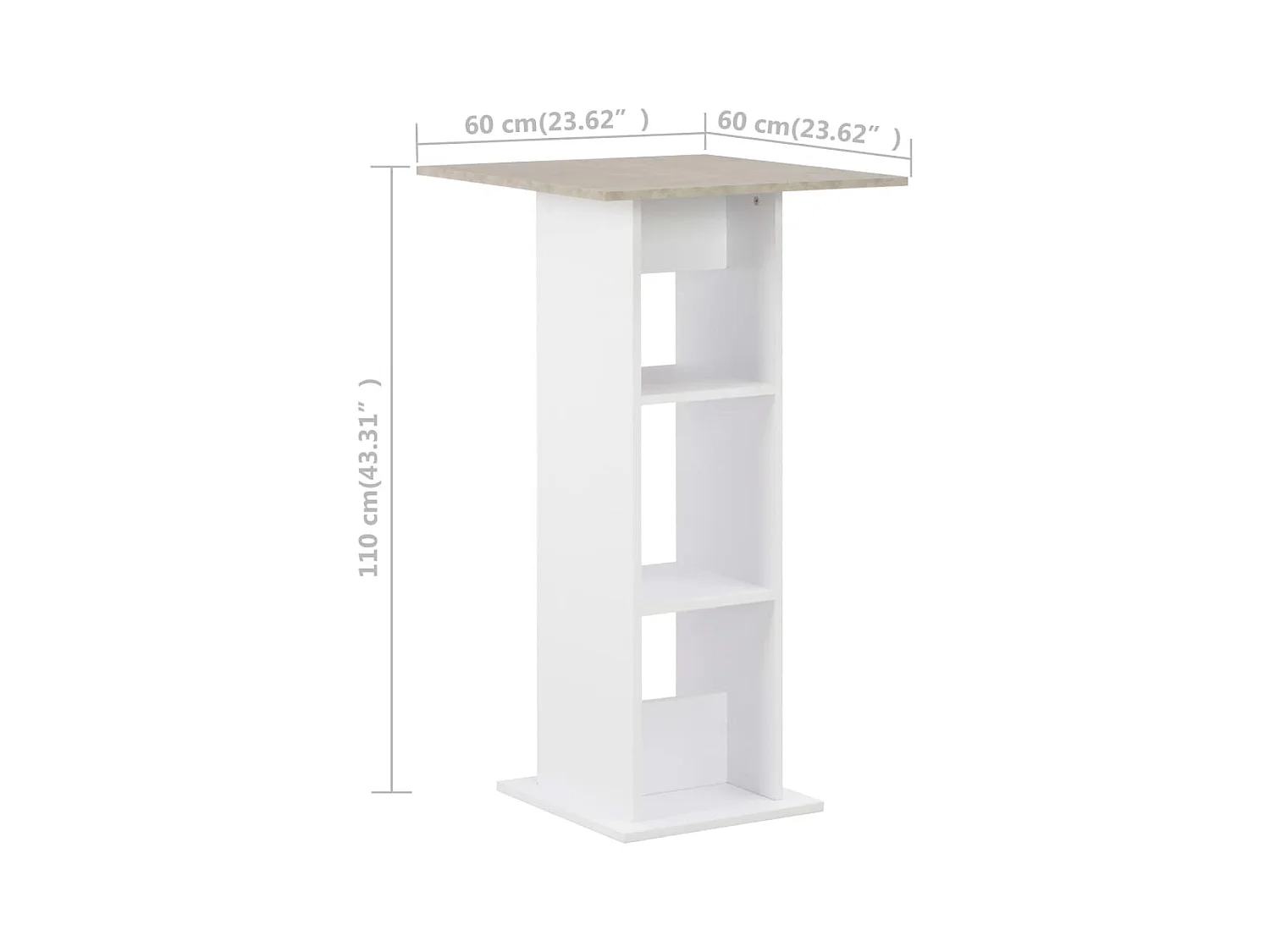 Table de bar Blanc et béton 60x60x110 cm