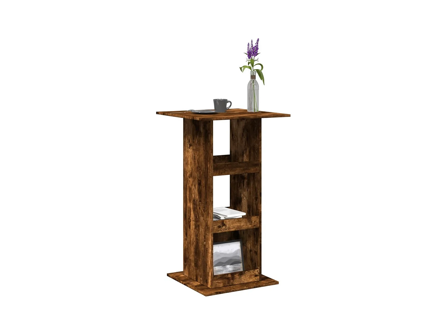 Table de bar avec rangement chêne fumé bois d’ingénierie