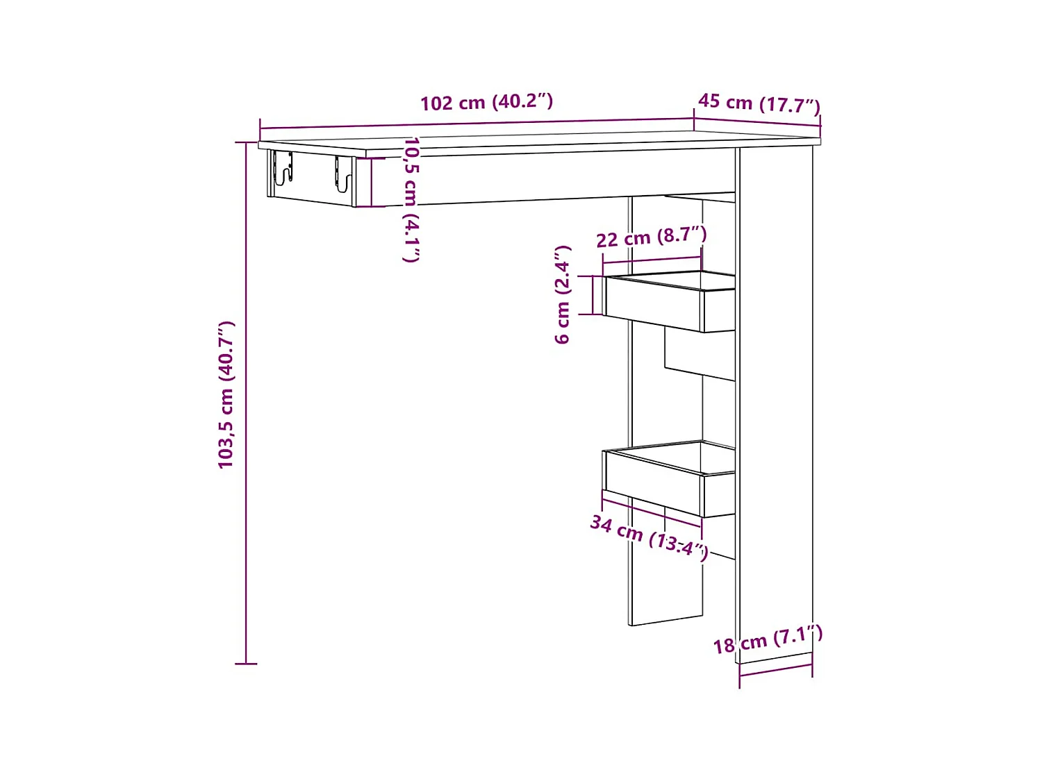 Table bar mural vieux bois 102x45x103,5 cm bois d'ingénierie