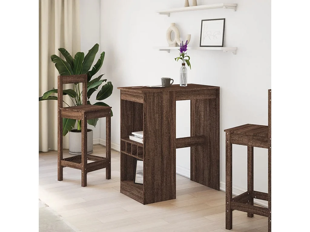 Table de bar avec étagères chêne marron bois d'ingénierie
