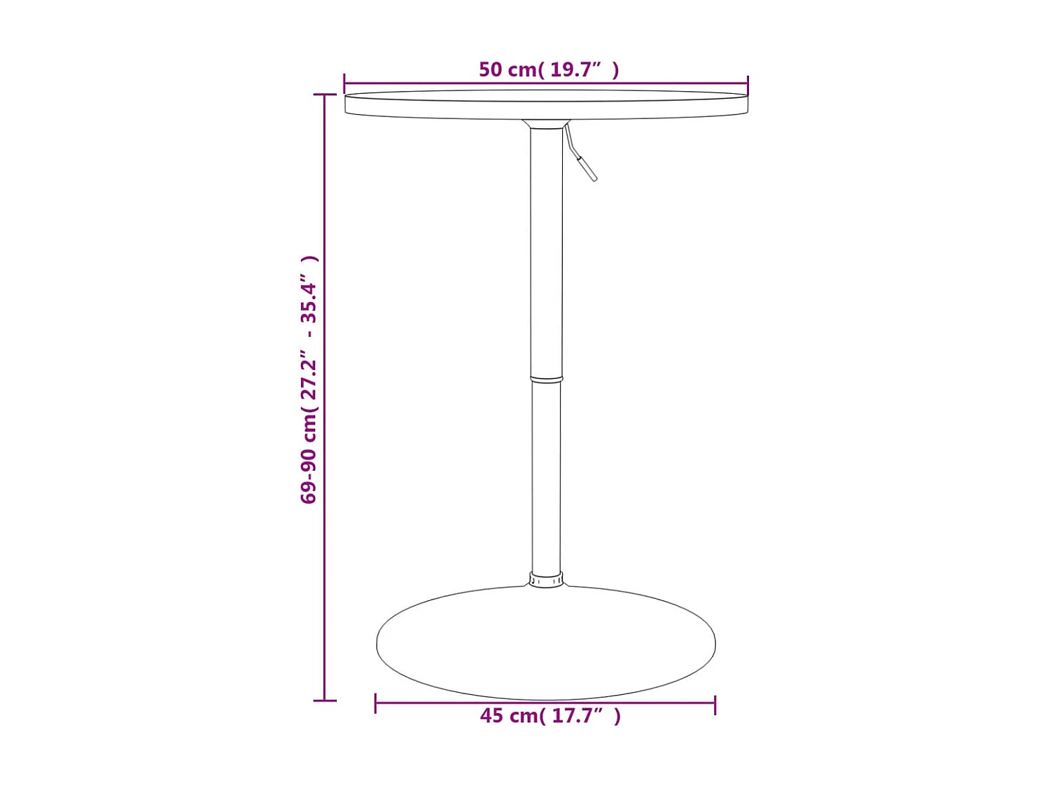 Mesa de bar 50x50x90 cm derivados de madeira/aço cromado preto