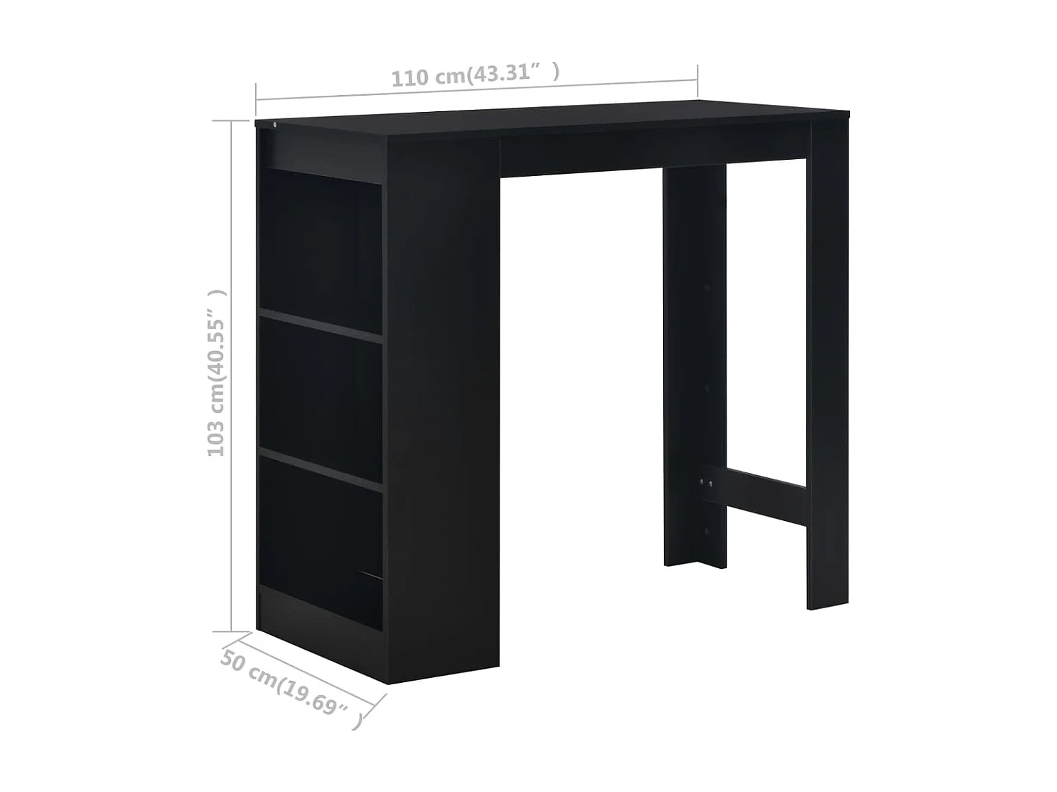 Table de bar avec étagère Noir 110x50x103 cm