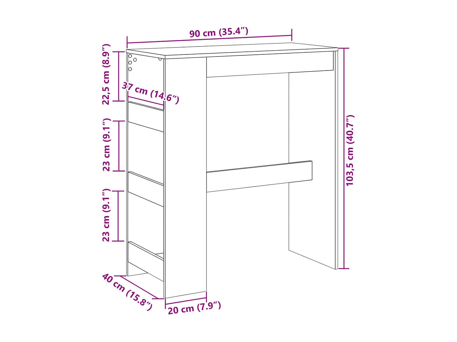 Table de bar avec étagères chêne fumé bois d'ingénierie