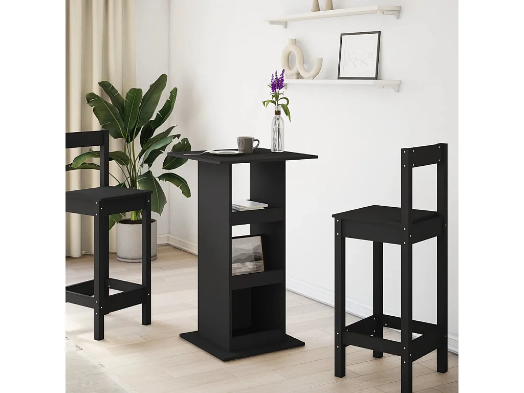 Table de bar avec rangement noir 60x60x102 cm bois d’ingénierie