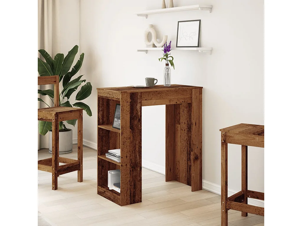 Table de bar avec étagères vieux bois bois d'ingénierie