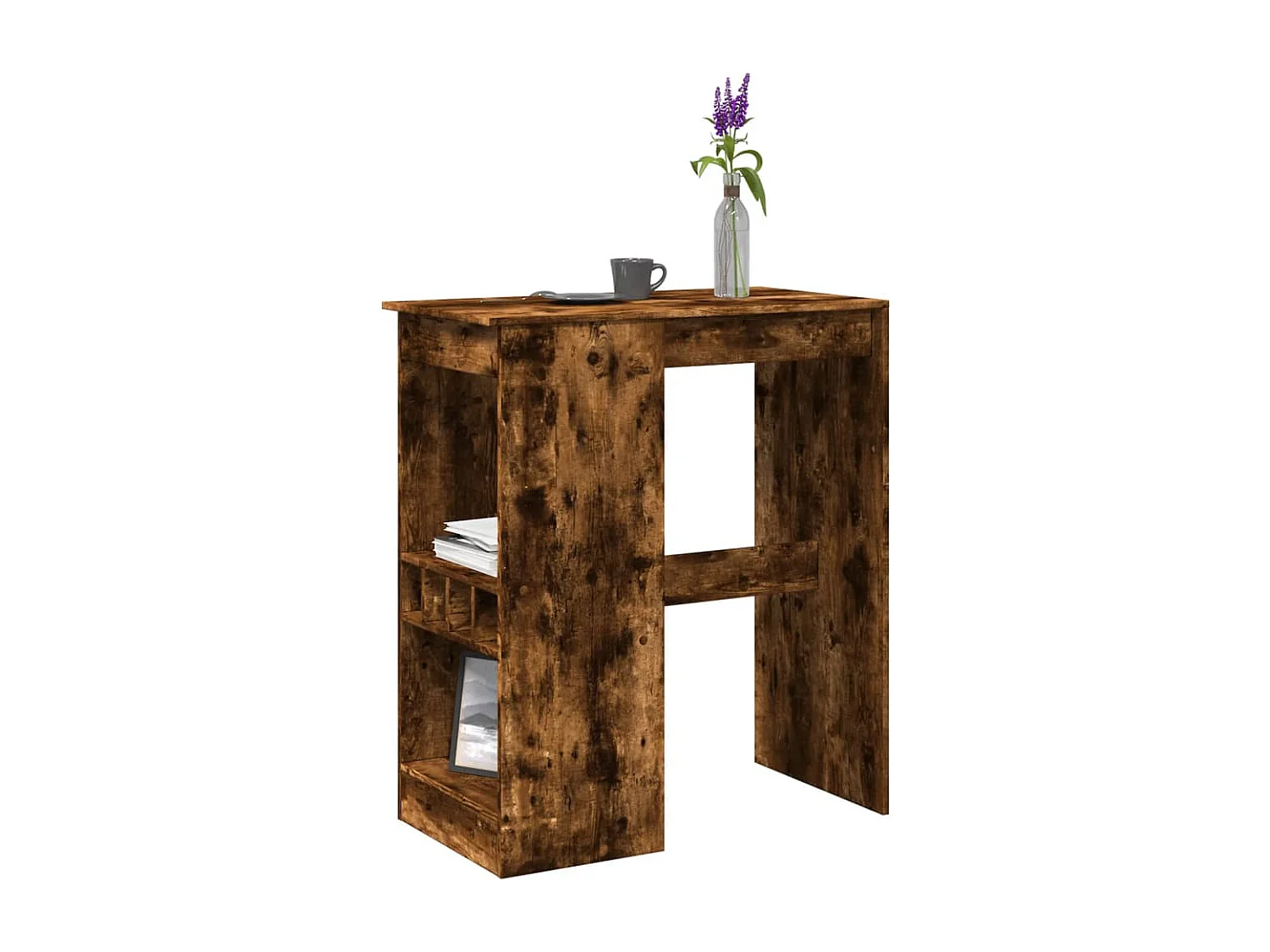 Table de bar avec étagères chêne fumé bois d'ingénierie