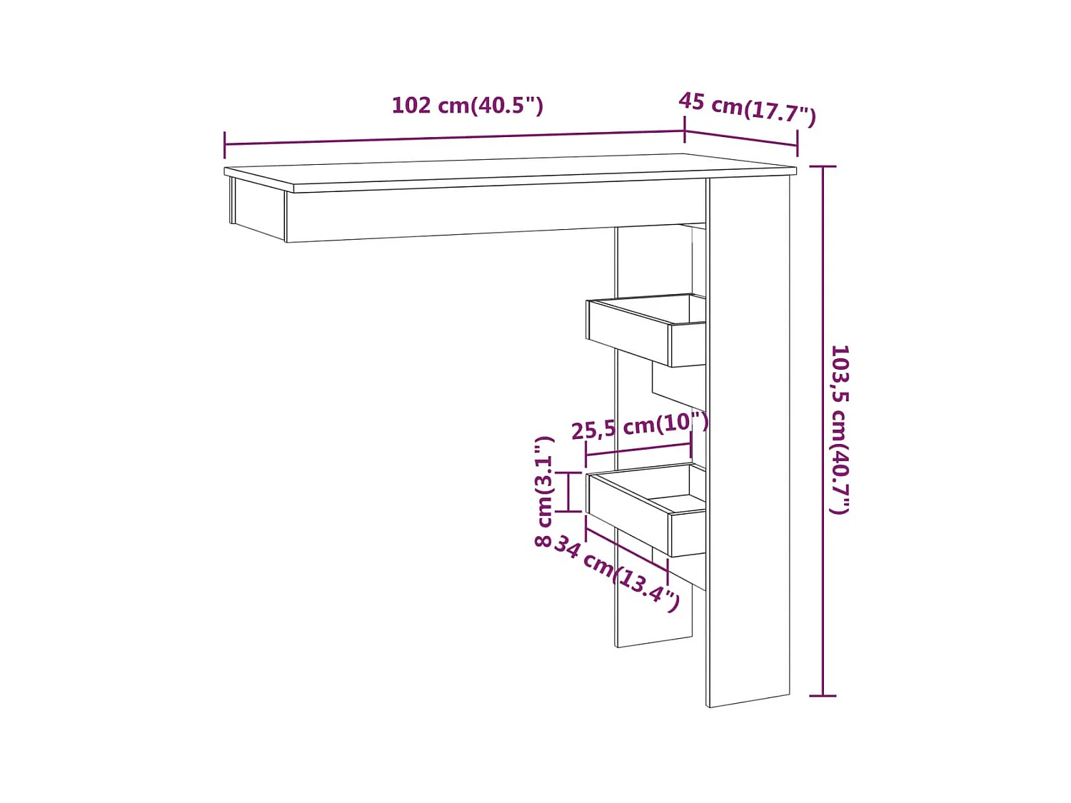Table de bar murale Noir 102x45x103,5 cm Bois d'ingénierie