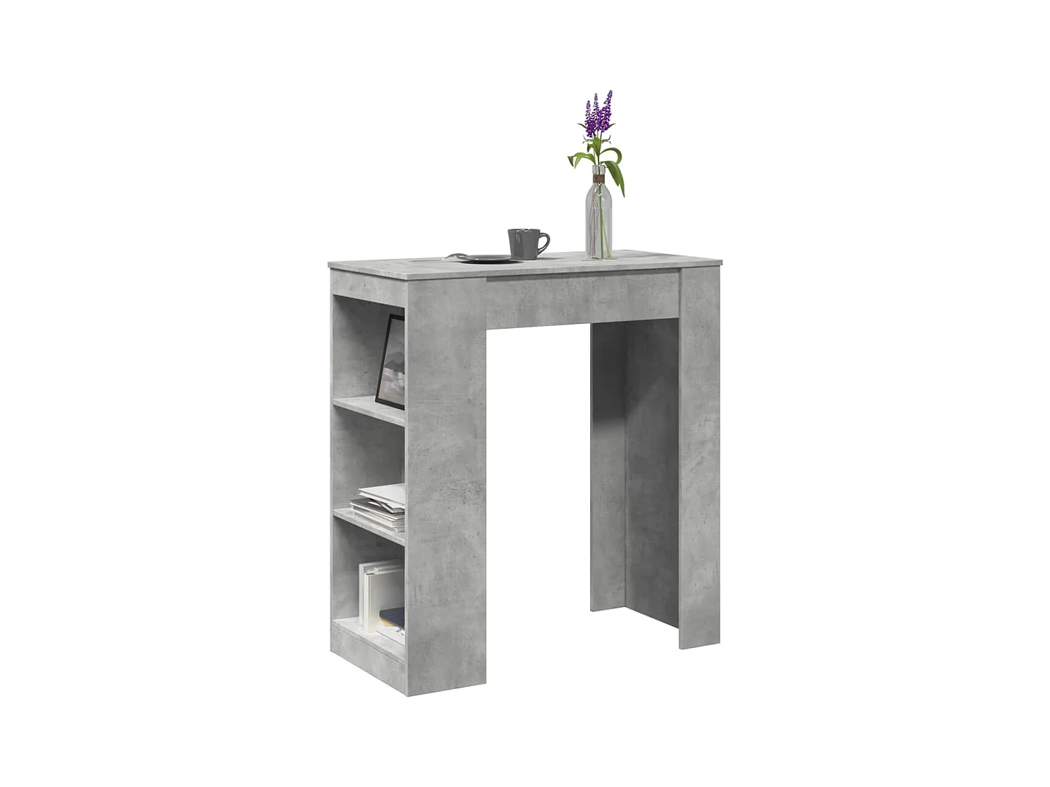 Table de bar avec étagères gris béton bois d'ingénierie