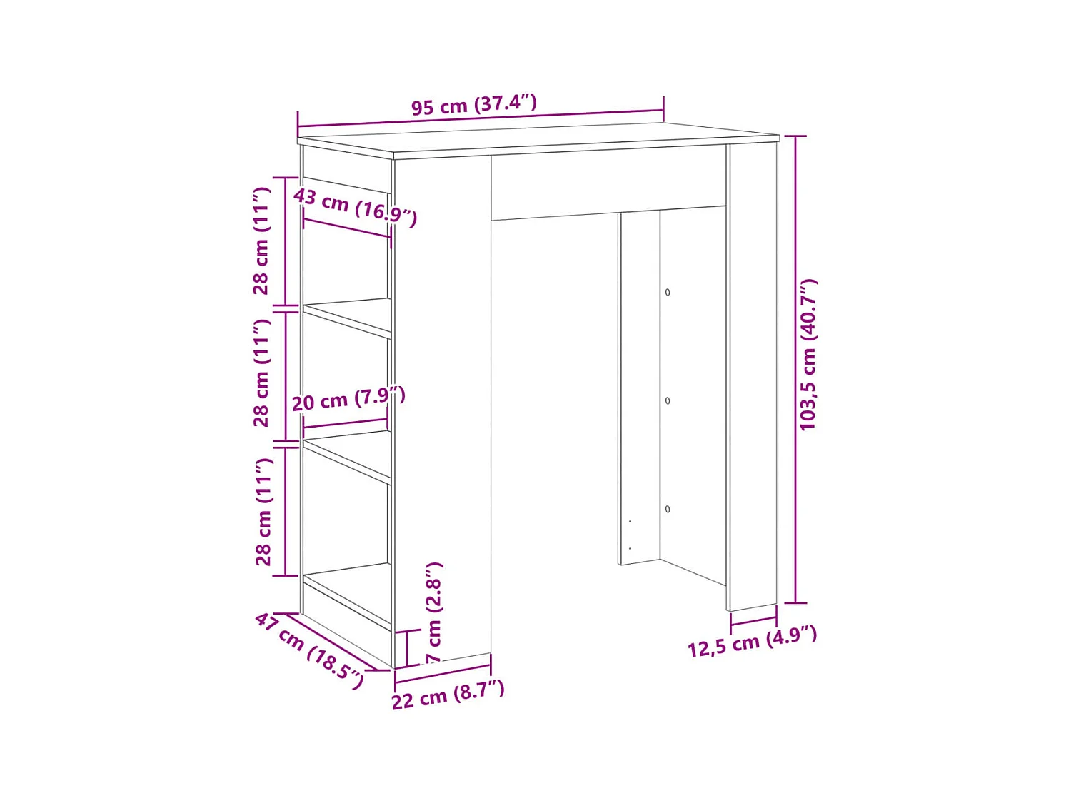 Table de bar avec étagères gris béton bois d'ingénierie