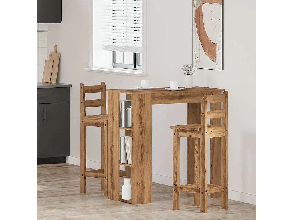 Mesa alta con estante madera roble artisan 102x50x103,5 cm