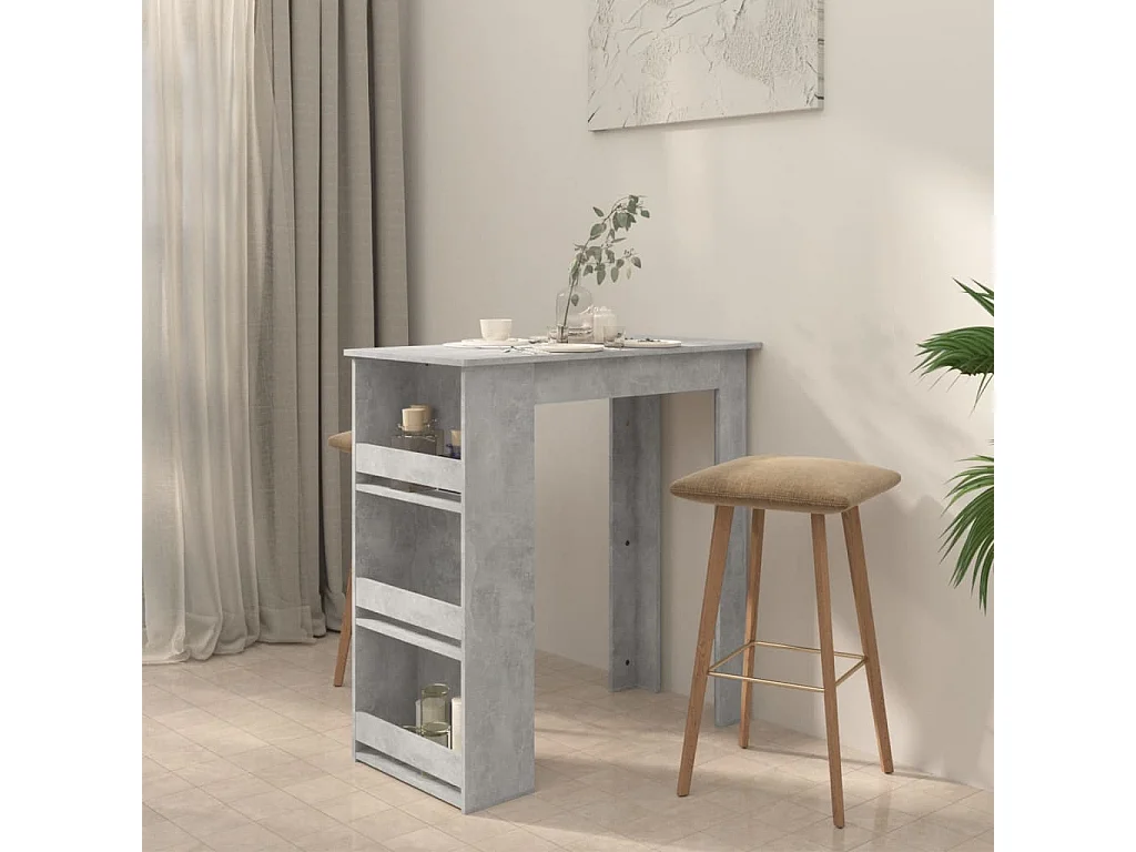 Table de bar à étagère de rangement Gris béton 102x50x103,5 cm