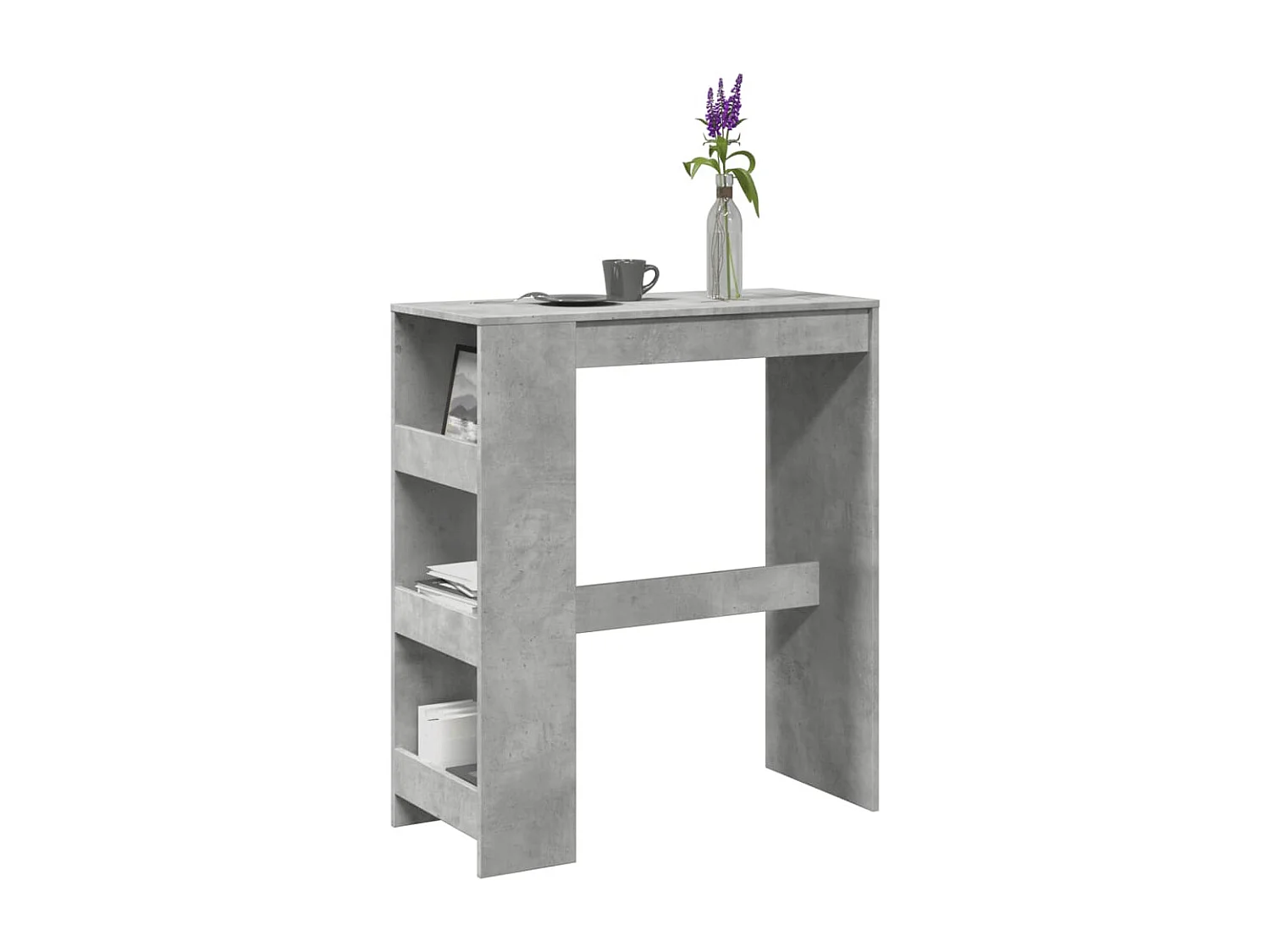Table de bar avec étagères gris béton bois d'ingénierie
