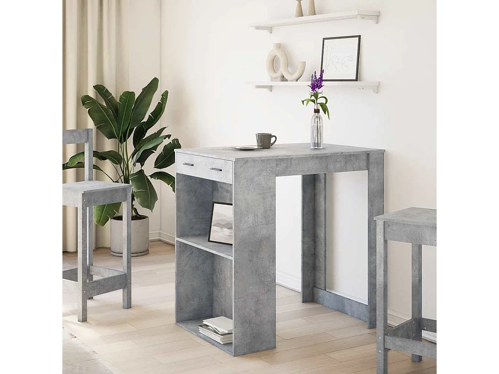 Table de bar gris béton 102x70x103,5 cm bois d'ingénierie