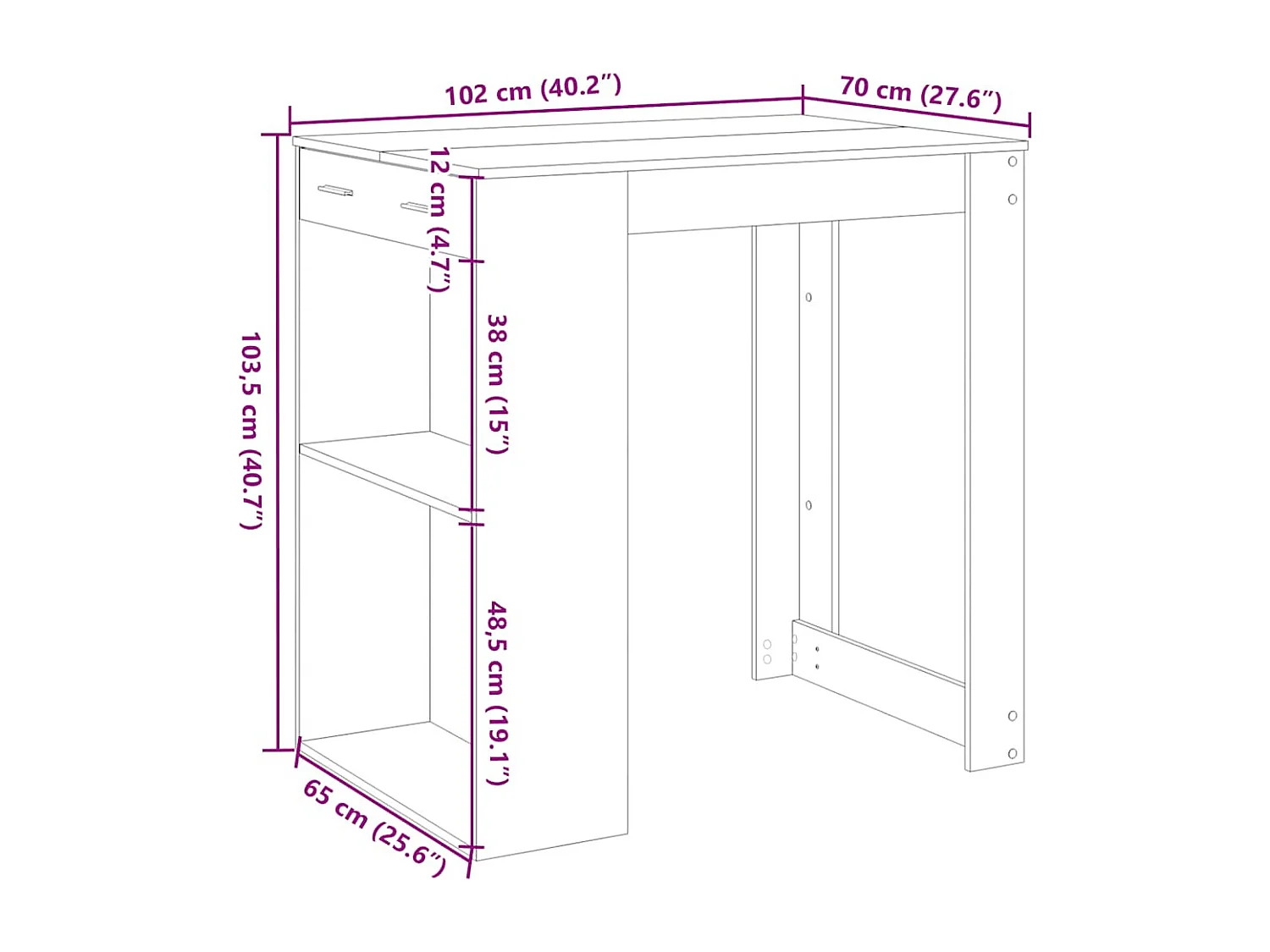 Table de bar gris béton 102x70x103,5 cm bois d'ingénierie