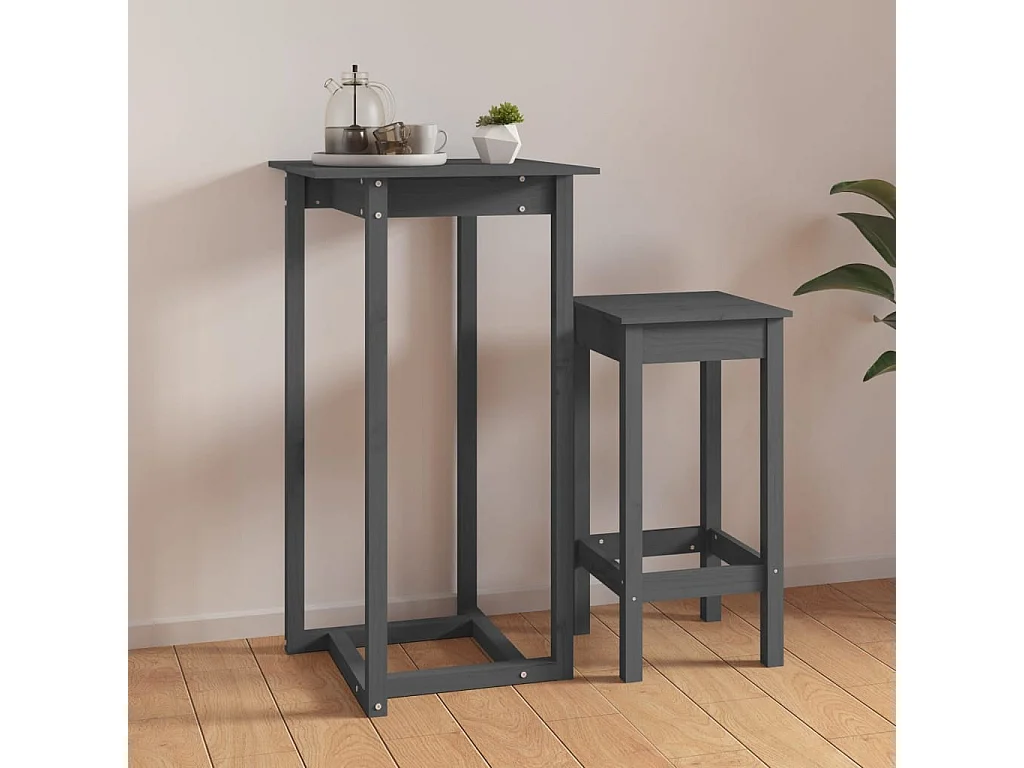 Mesa de bar 60x60x110 cm pinho maciço cinza