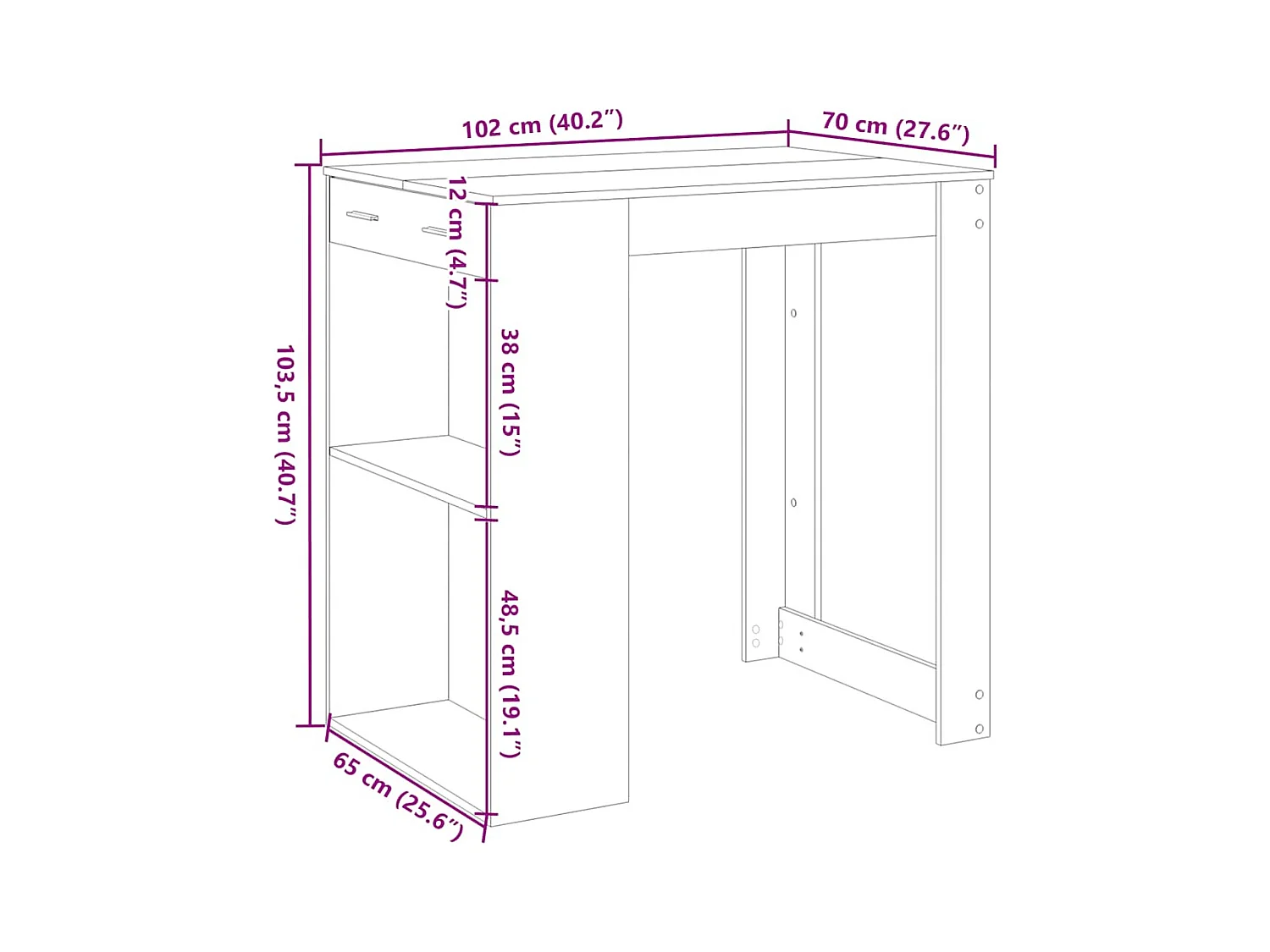 Table de bar noir 102x70x103,5 cm bois d'ingénierie
