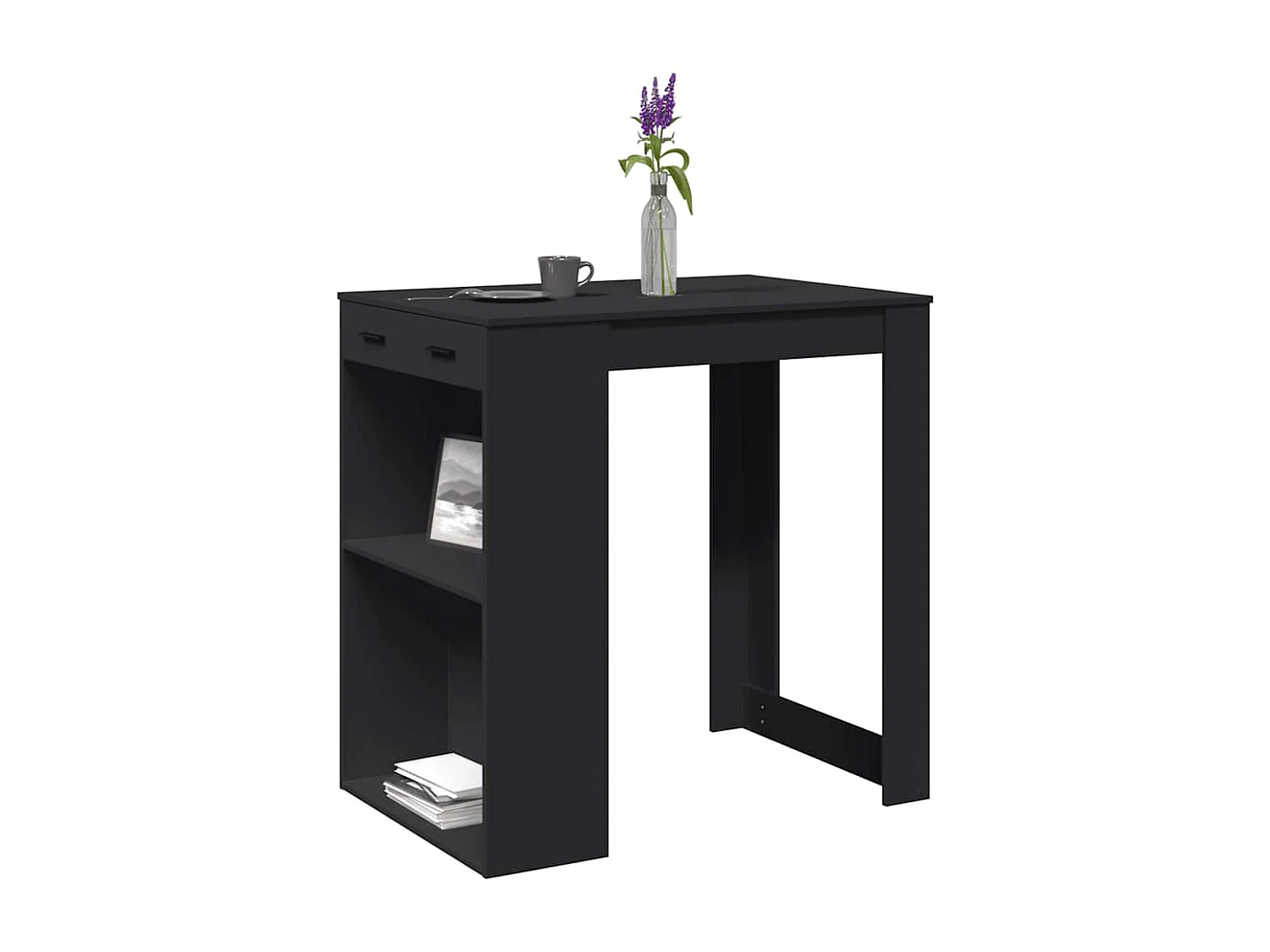 Mesa alta de bar madera ingeniería negra 102x70x103,5 cm