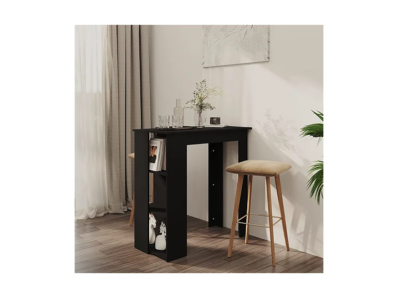 Mesa bar con estante madera contrachapada negro 102x50x103,5 cm