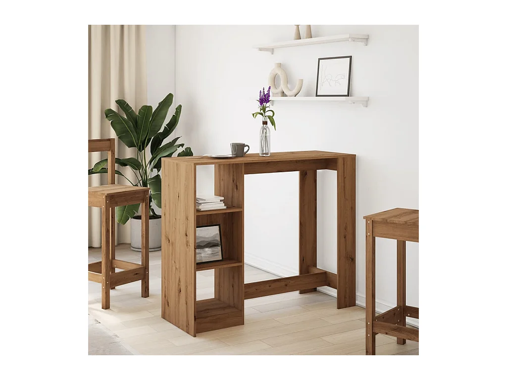 Table de bar avec étagère chêne artisanal bois d'ingénierie