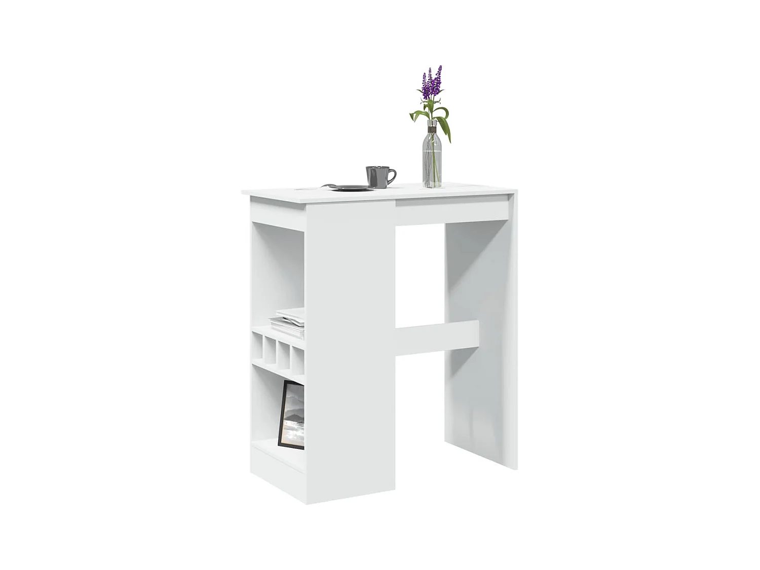 Table de bar avec étagères blanc bois d'ingénierie