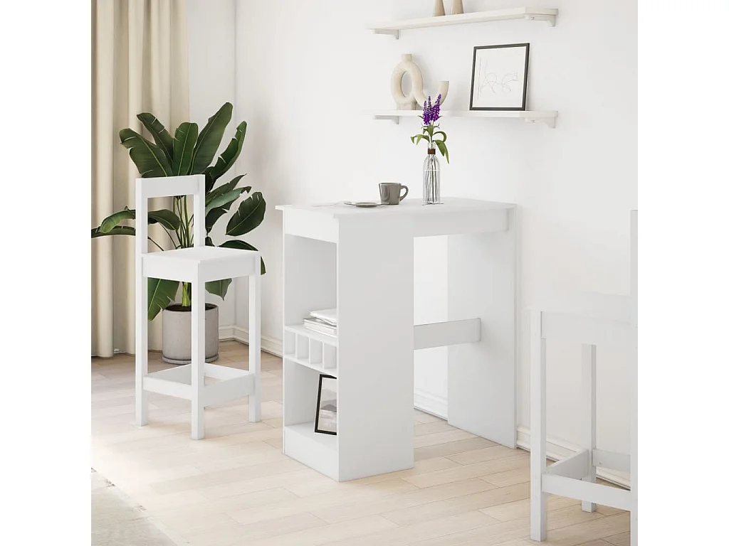 Table de bar avec étagères blanc bois d'ingénierie