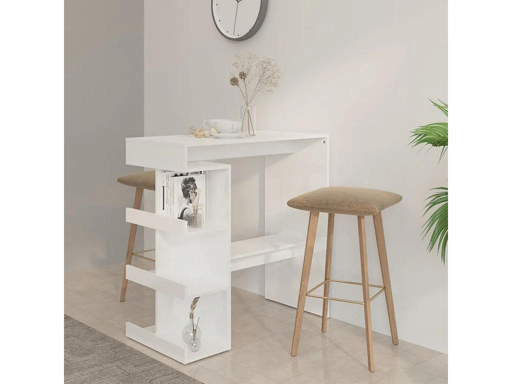 Table de bar étagère de rangement Blanc brillant 100x50x101,5cm