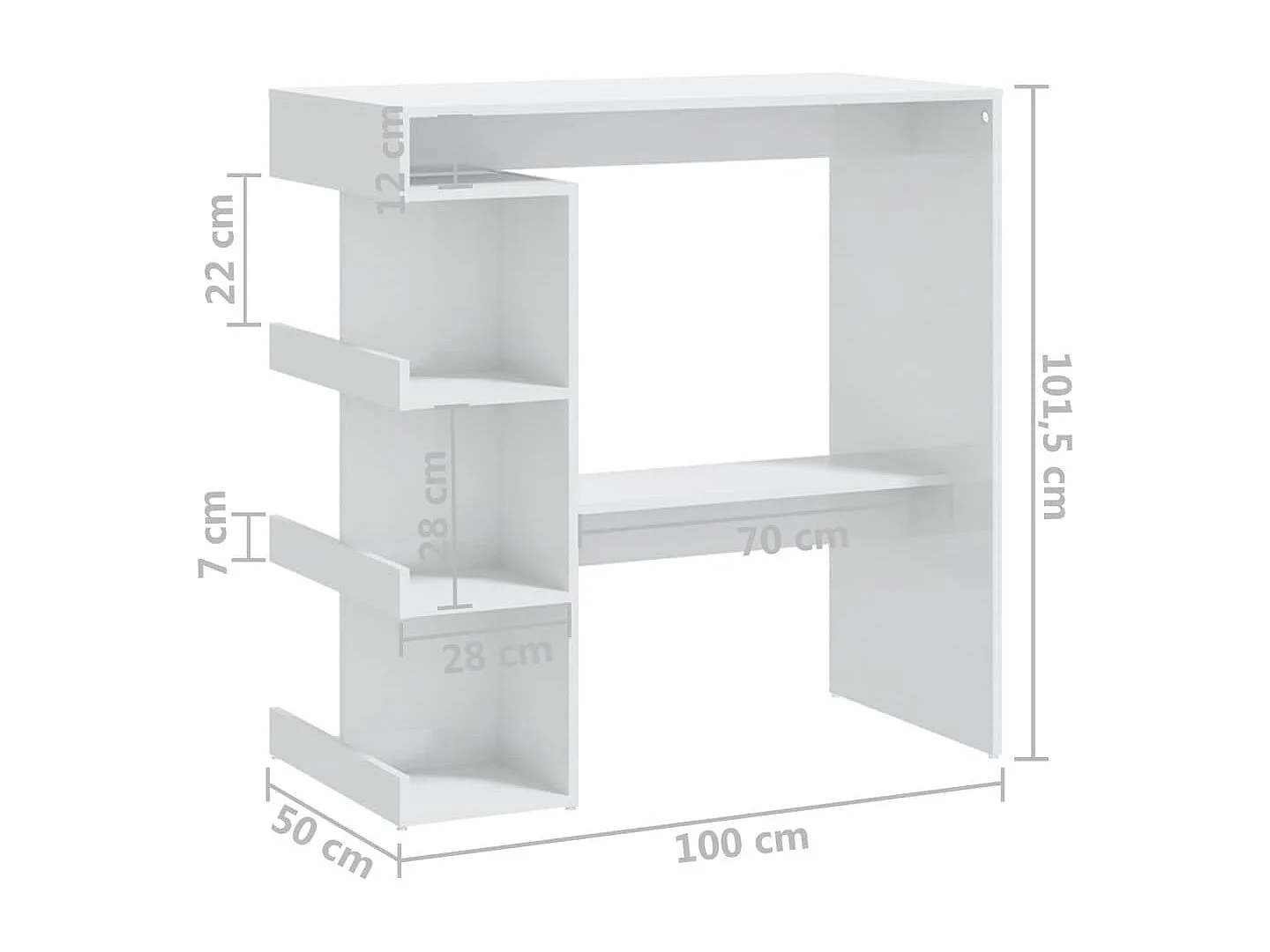 Table de bar étagère de rangement Blanc brillant 100x50x101,5cm