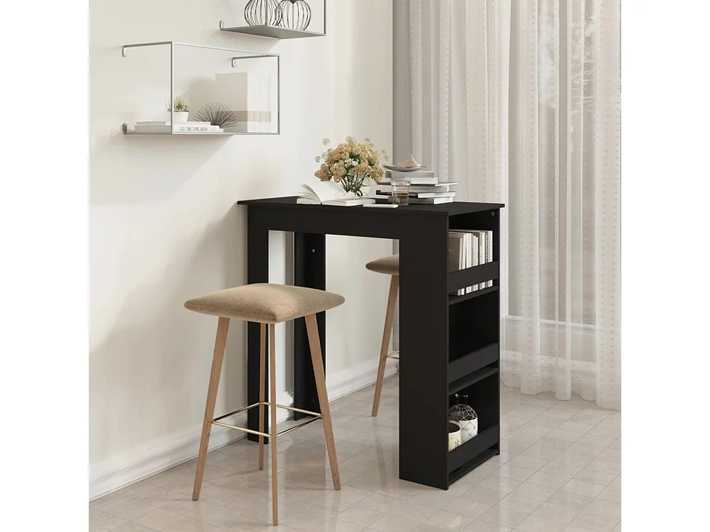 Mesa bar estante almacenaje contrachapada negro 102x50x103,5 cm
