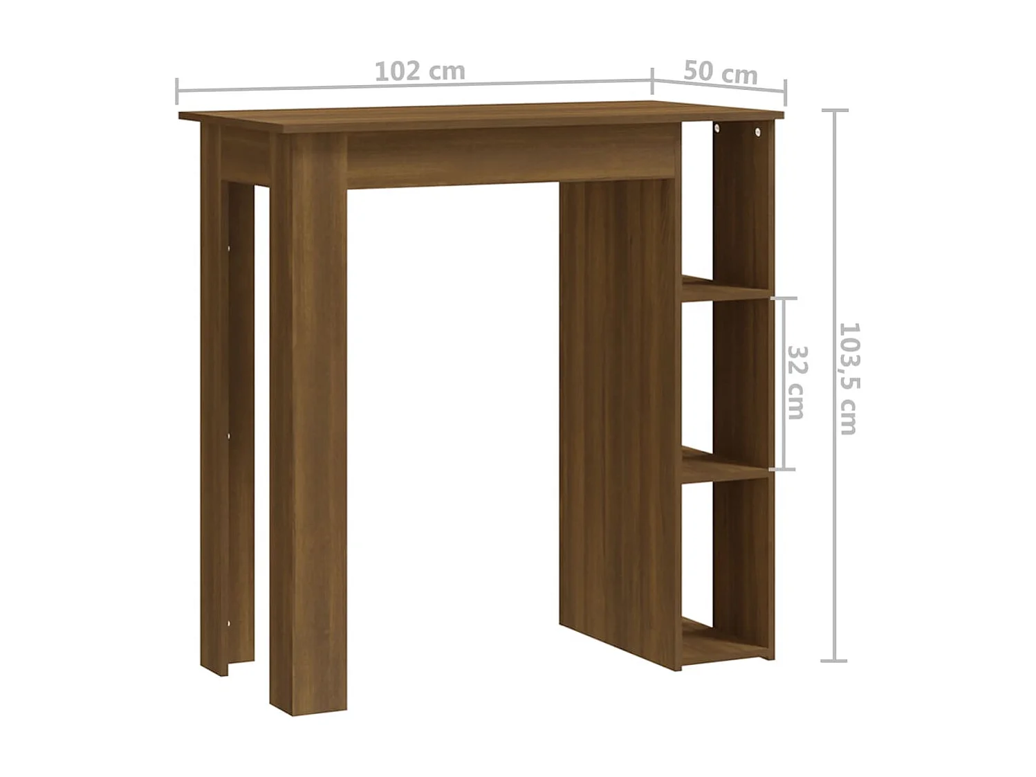 Mesa bar com prateleiras contraplacado 102x50x103,5cm castanho