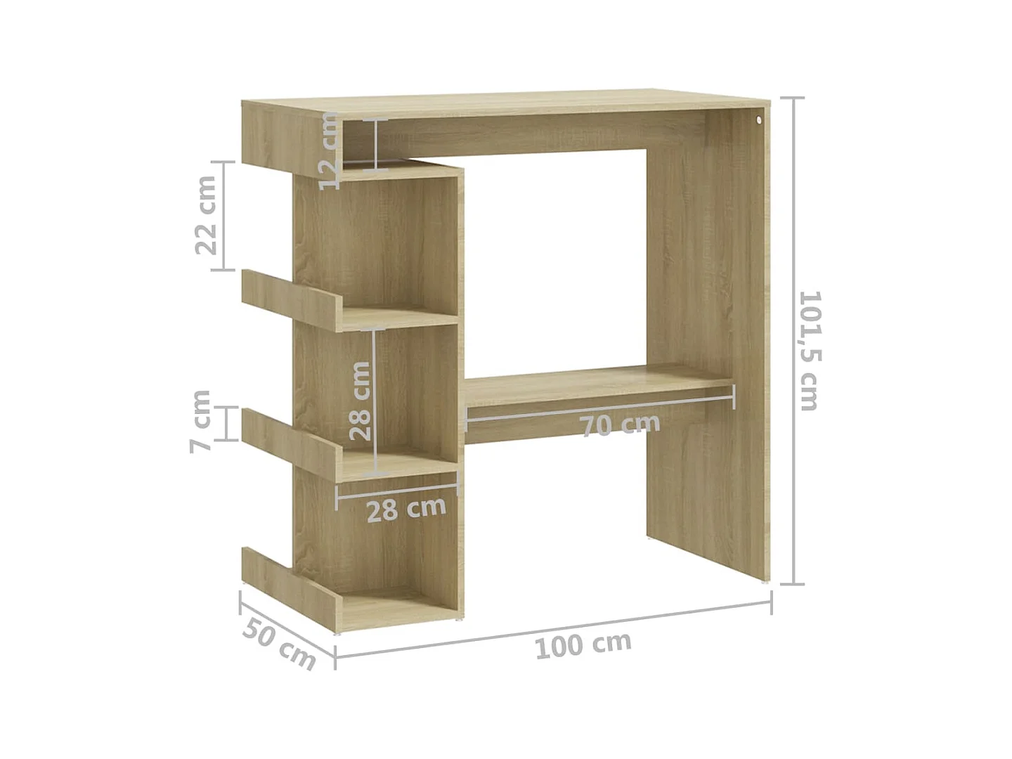 Table de bar étagère de rangement Chêne sonoma 100x50x101,5 cm