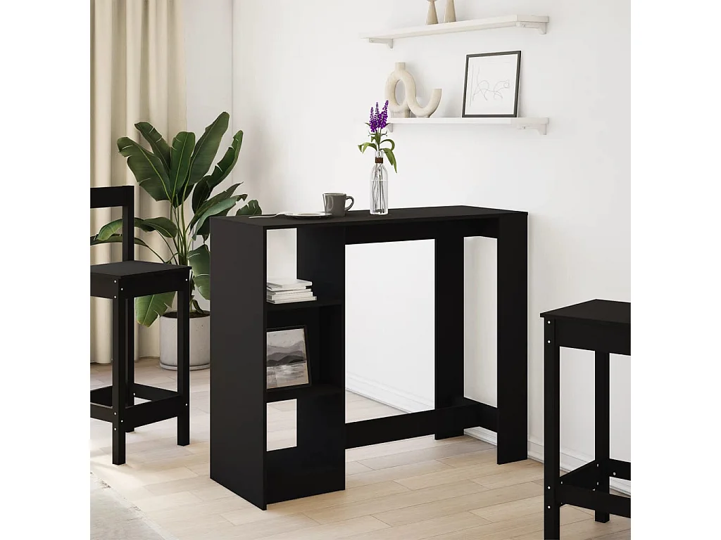 Mesa bar con estante madera ingeniería negra 124x46x103,5 cm
