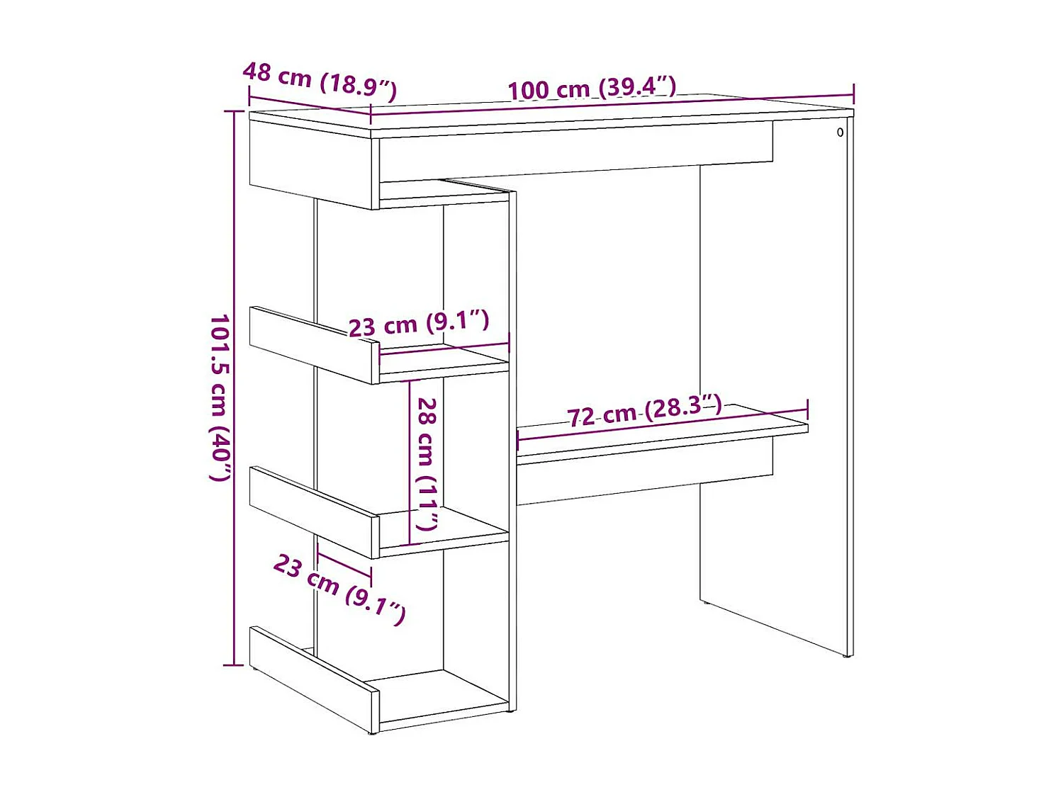 Mesa de bar com prateleiras 100x48x101,5 cm carvalho artisiano