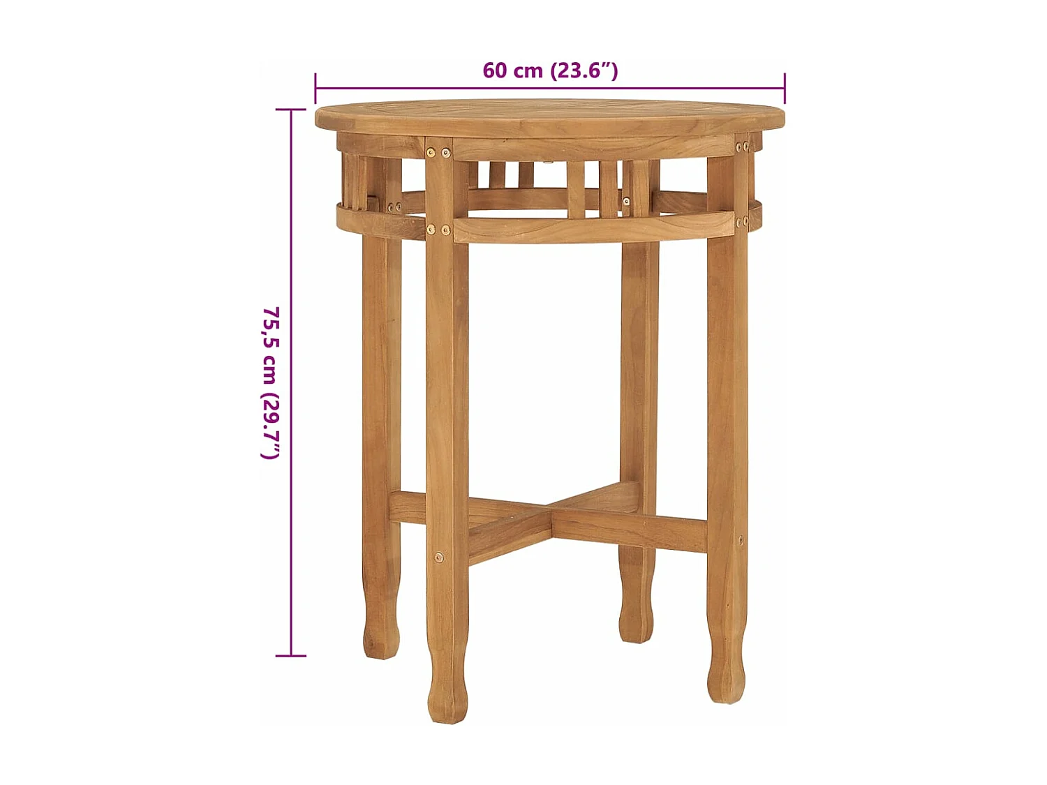 Bistrotafel inklapbaar Ø60x75,5 cm massief teakhout