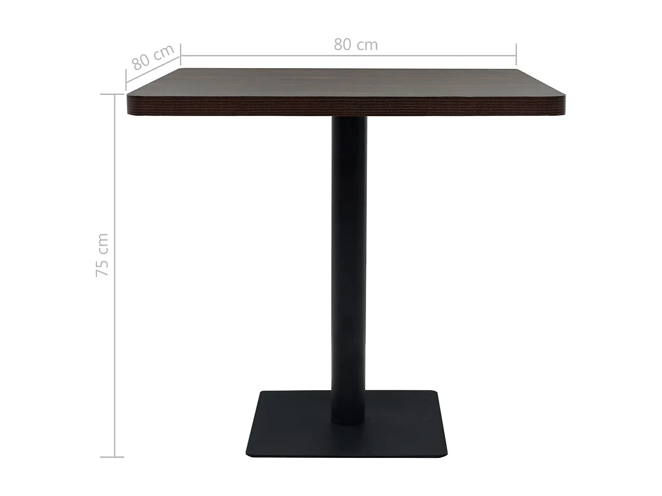 Table de bistro MDF et acier Carré 80 x 80 x 75 cm Frêne foncé