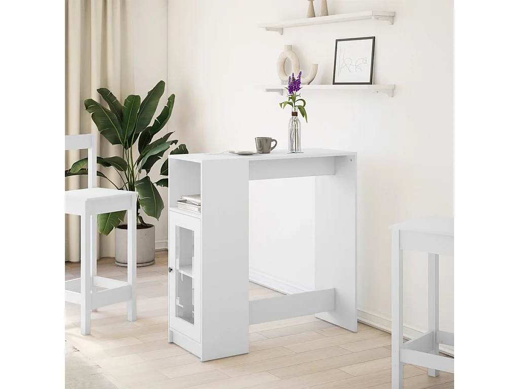 Table de bar avec étagères blanc bois d'ingénierie