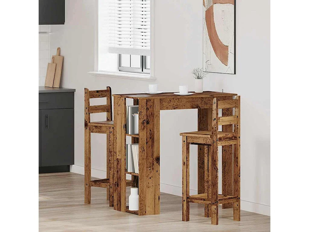 Table de bar avec étagère vieux bois bois d'ingénierie