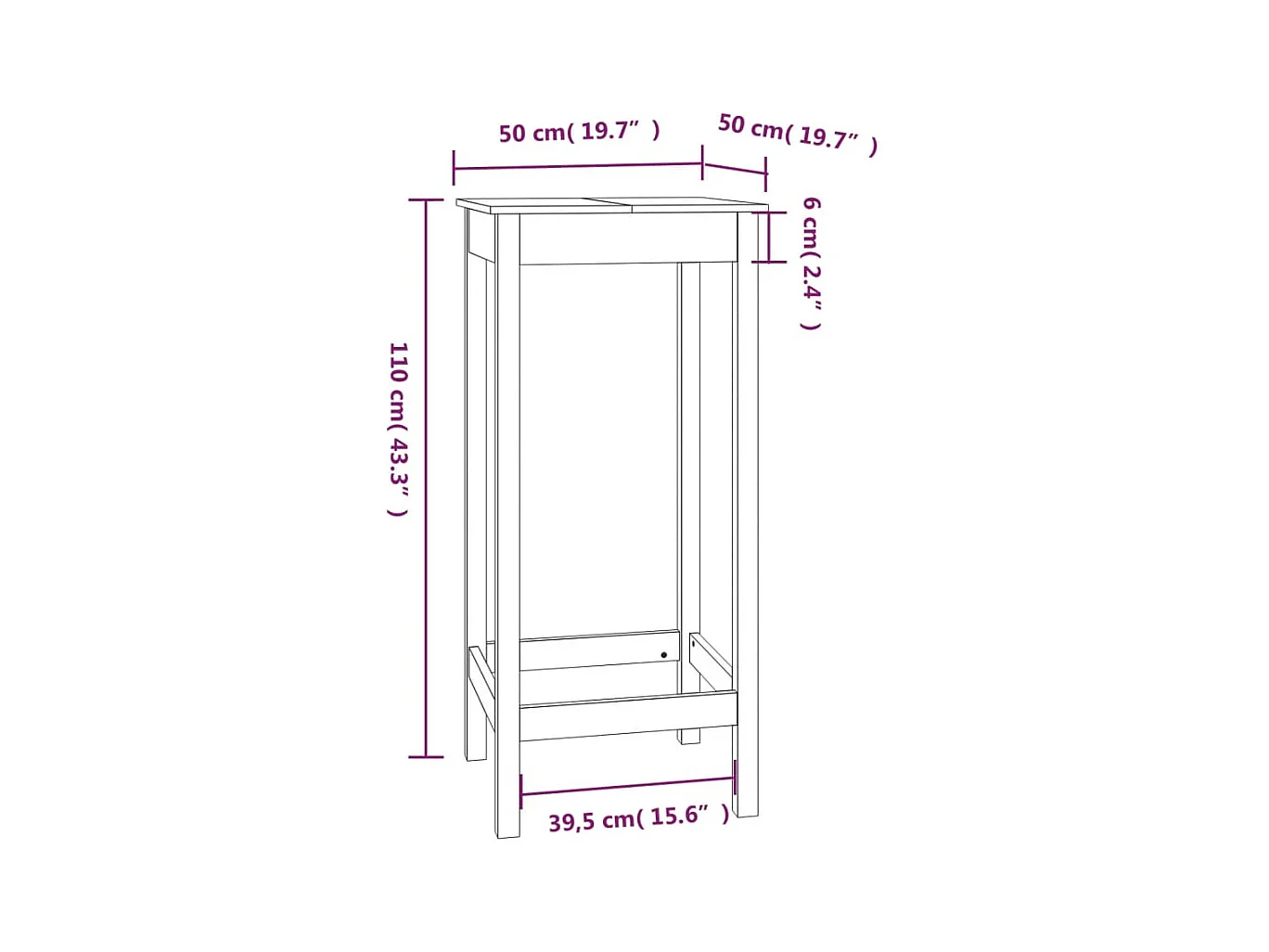 Table de bar 50x50x110 cm bois massif de pin