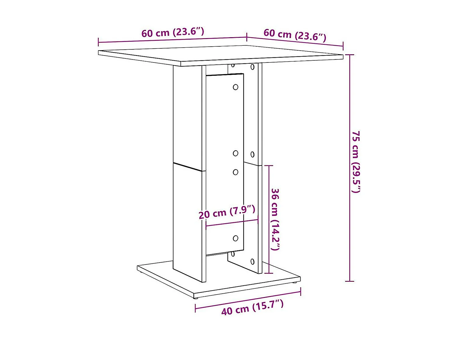 Table de bistro chêne artisanal 60x60x75 cm bois d'ingénierie