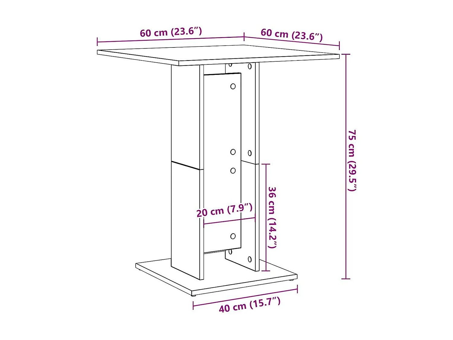 Table de bistro vieux bois 60x60x75 cm bois d'ingénierie