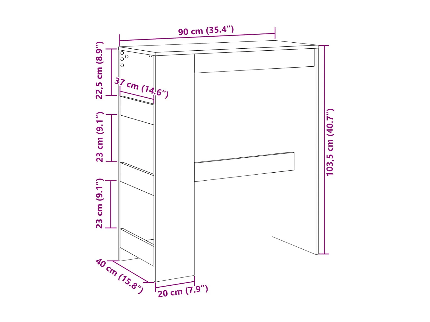 Table de bar avec étagères chêne marron bois d'ingénierie