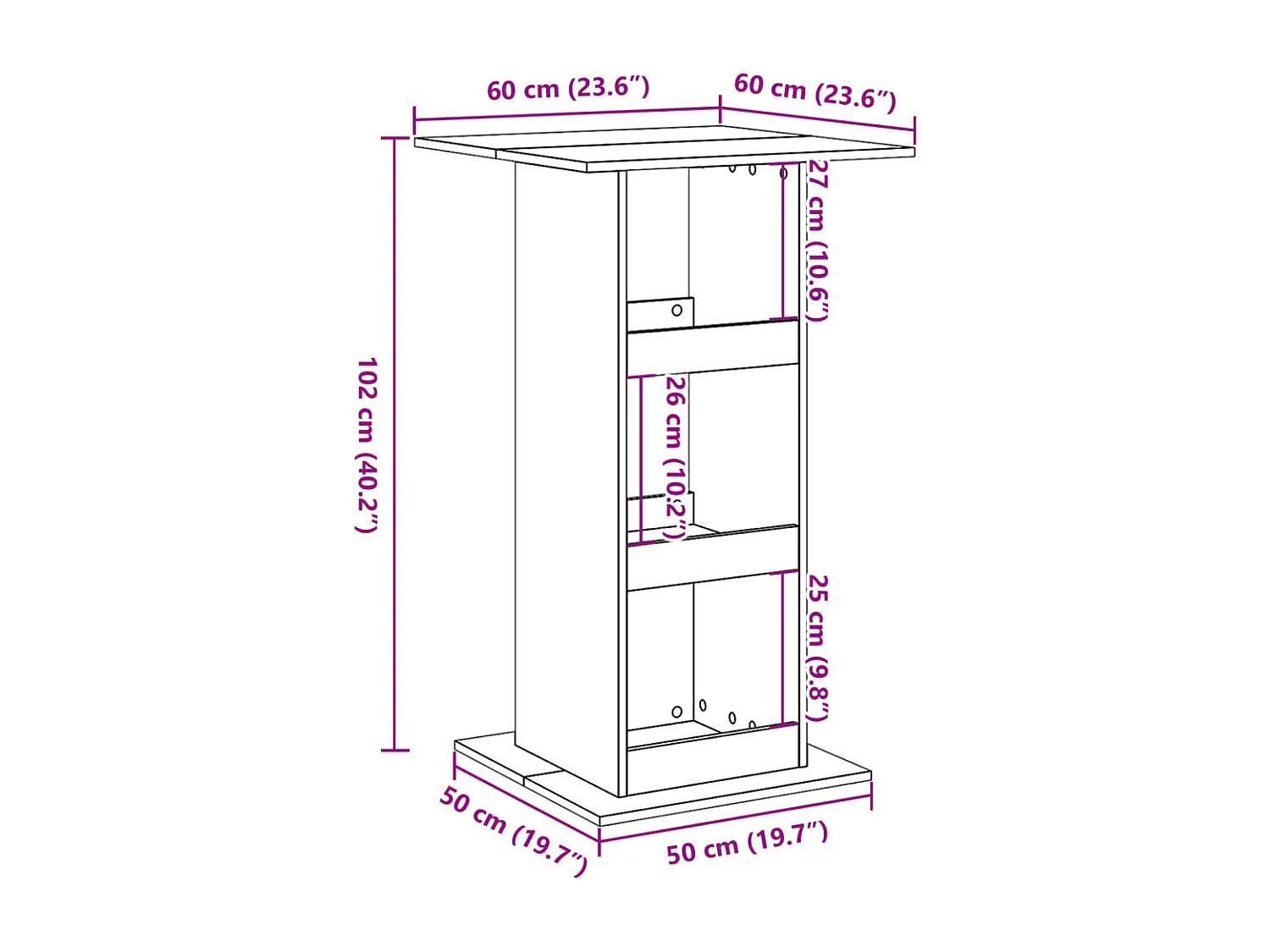Mesa alta bar con almacenaje madera gris hormigón 60x60x102 cm