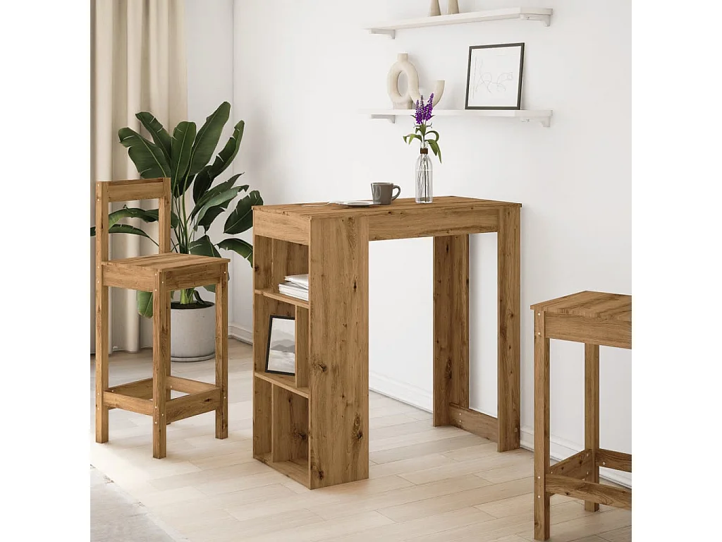 Mesa alta con estantes madera roble artisian 102x50x103,5 cm